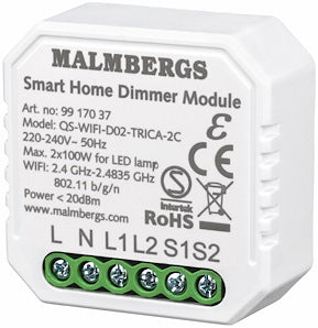 Malmbergs WiFi Smart Dosdimmer 2-kanal / Kron, 2x100W LED