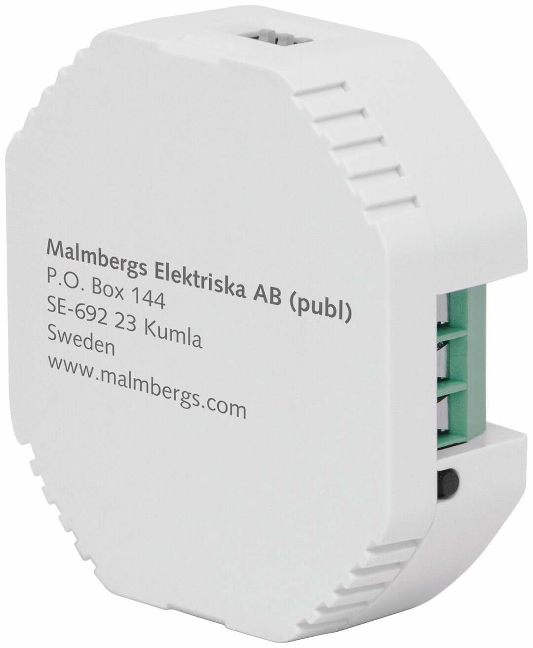 Malmbergs Bluetooth/RF Smart LED CC/CV device with wiring terminals and branding on a white casing.